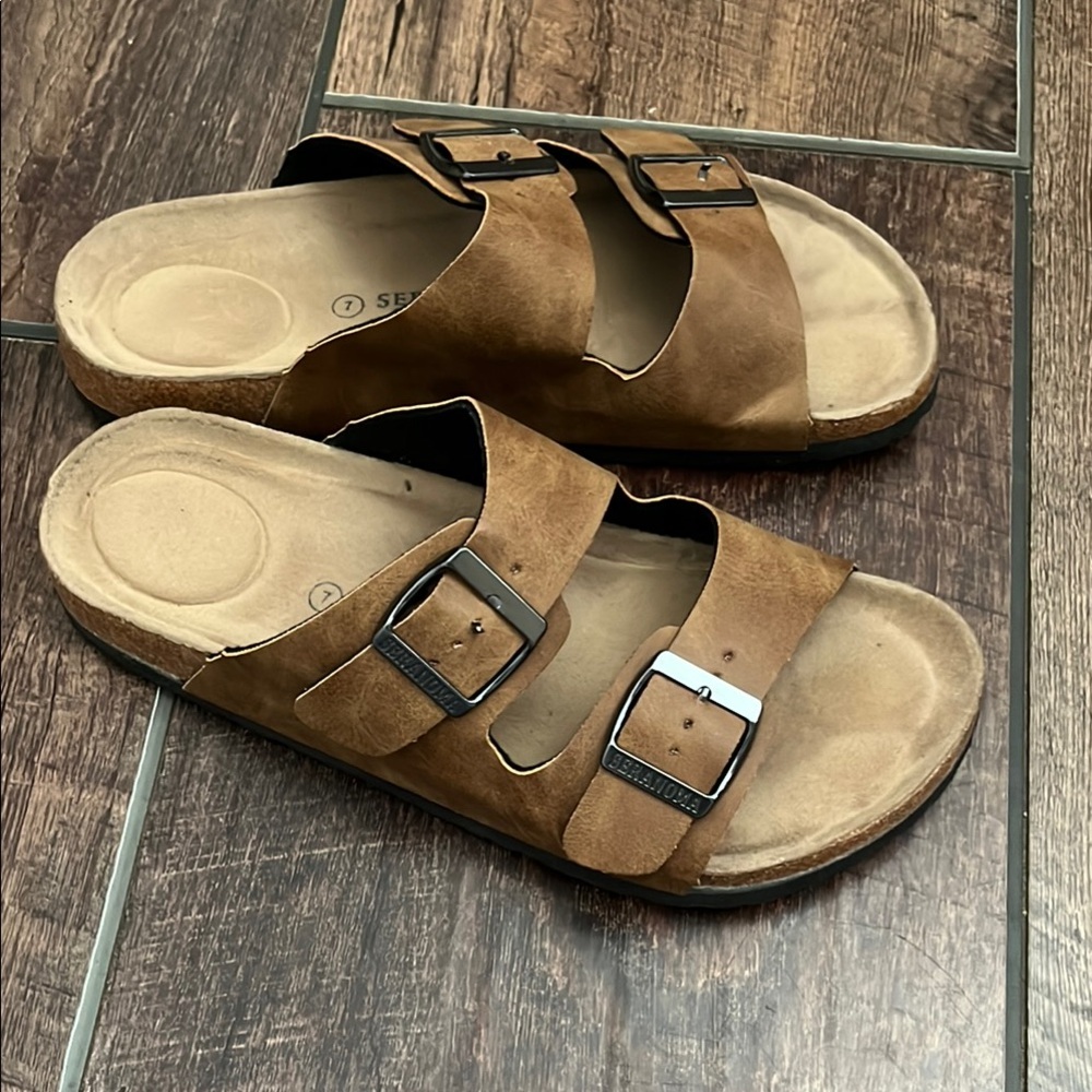 Brown Suede Sandals with Contoured Footbed